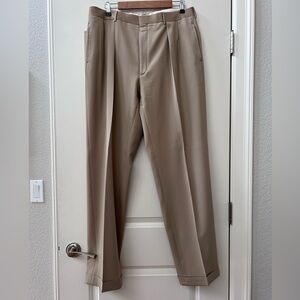Vintage Polo Ralph Lauren Extrafine Virgin Wool Pleated cuffed tan trousers. 38